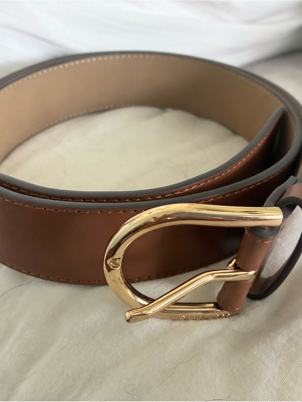 Michael Kors Brown Leather Belt with Gold Buckle